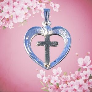 Sterling Silver Heart with Cross Pendant Charm
3/4” Small Dainty